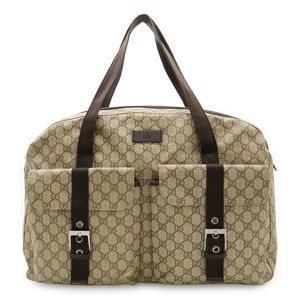 Gucci GG Supreme Boston Bag Travel Bag Tote Bag PVC Leather Khaki Beige Dark